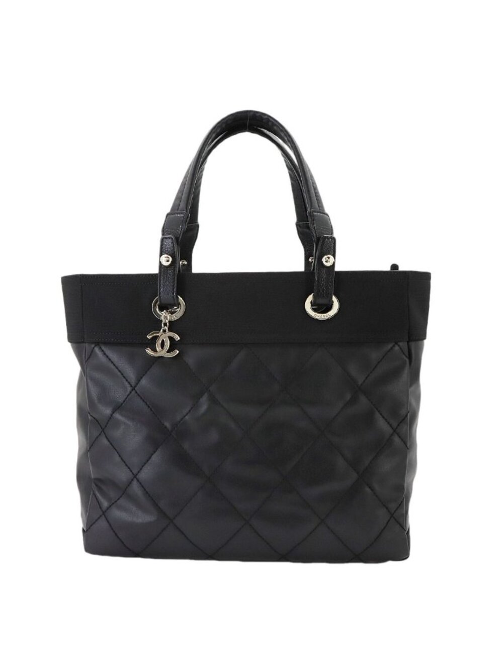 Chanel Paris Biarritz MM Tote Bag Nylon Leather Black